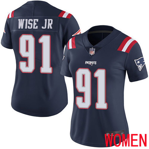 New England Patriots Football #91 Rush Vapor Limited Navy Blue Women Deatrich Wise Jr NFL Jersey